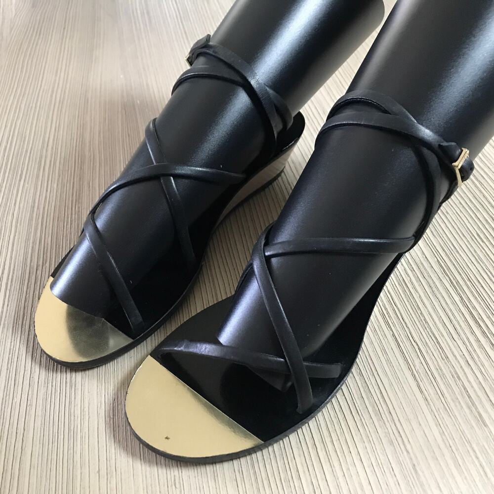 CHANEL Black Beige Two-Tone CC Logo Flat Sandal Size 37 Italy - Picture 7 of 14